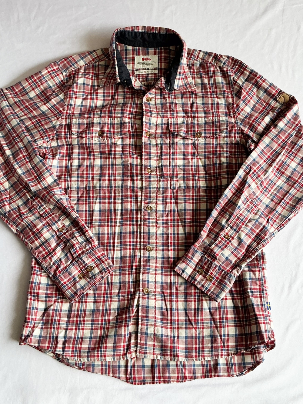 Fjallraven Sarek Plaid Cotton Wool Red Blue Cotton Button Down Shirt Sz Med